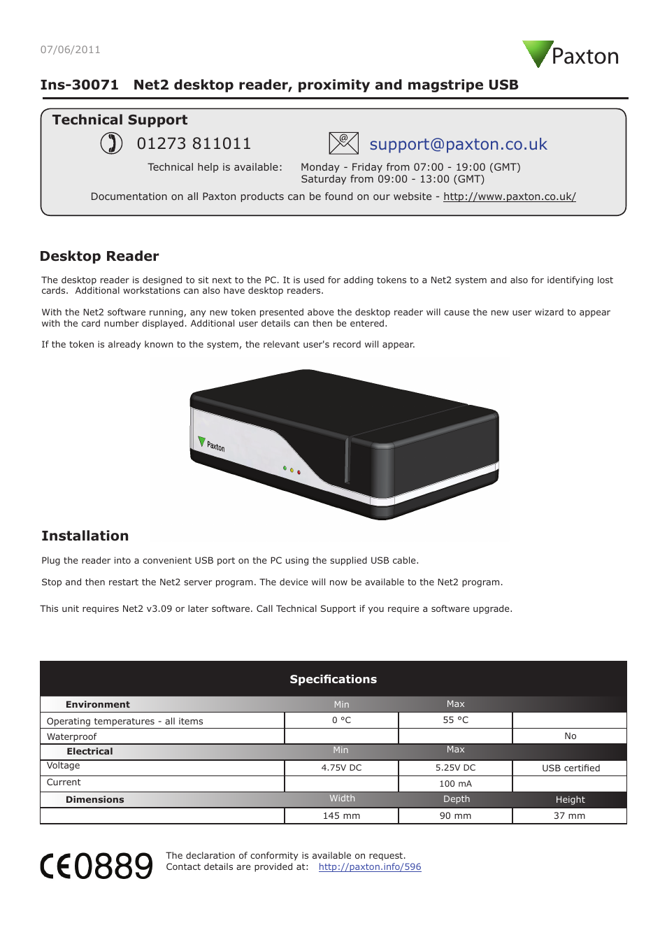 Net2 desktop reader, proximity and magstripe USB