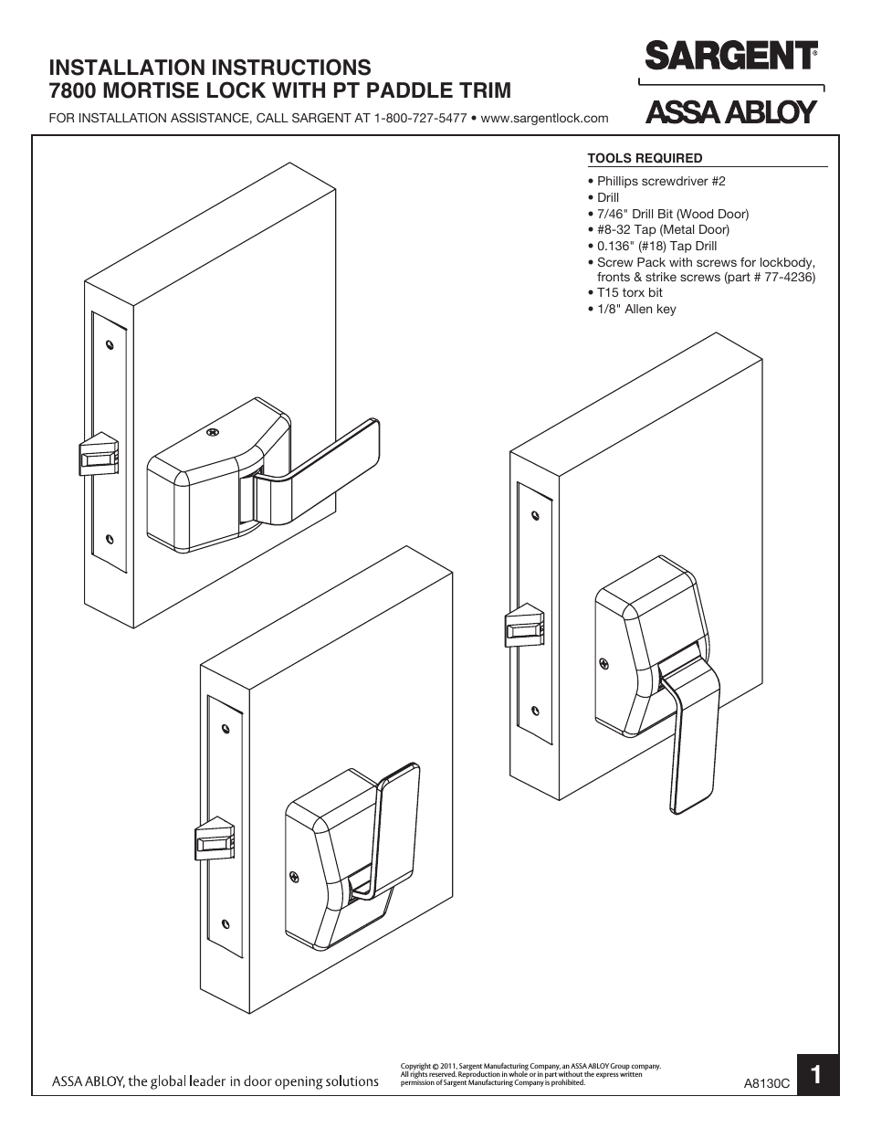 7800 Mortise Lock with Push/Pull Trim (PT)