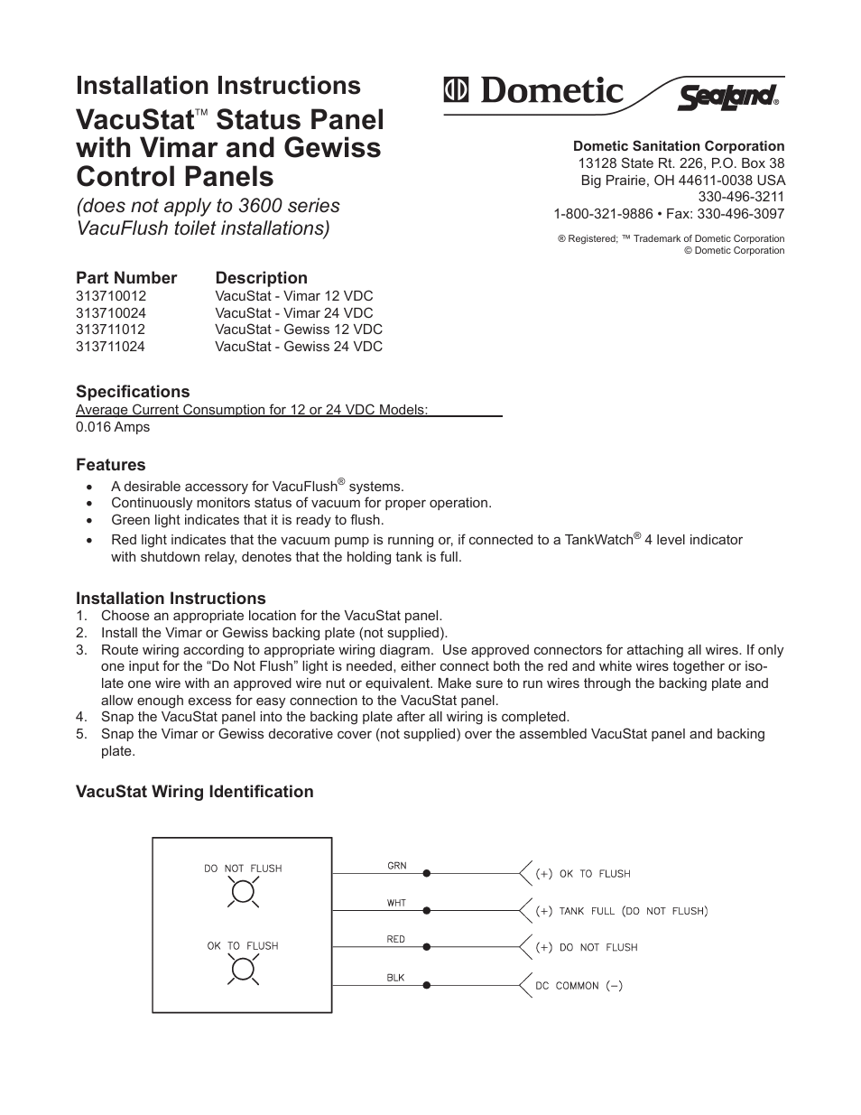 VacuStat Status Panel with Vimar and Gewiss Control Panels