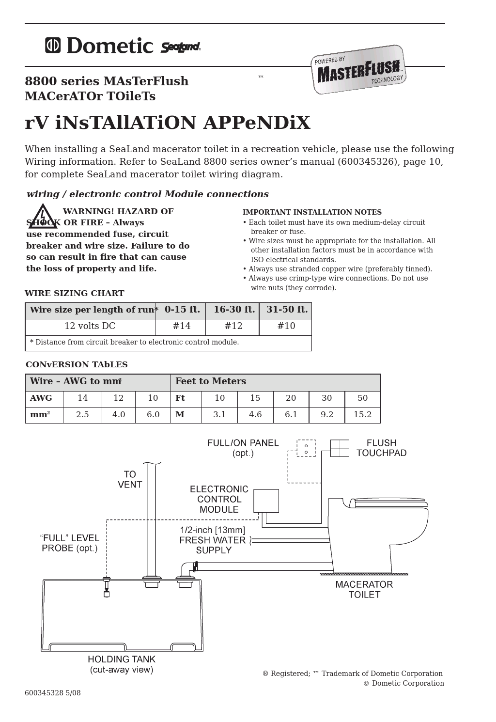 8800 Series MasterFlush - RV Installation Appendix